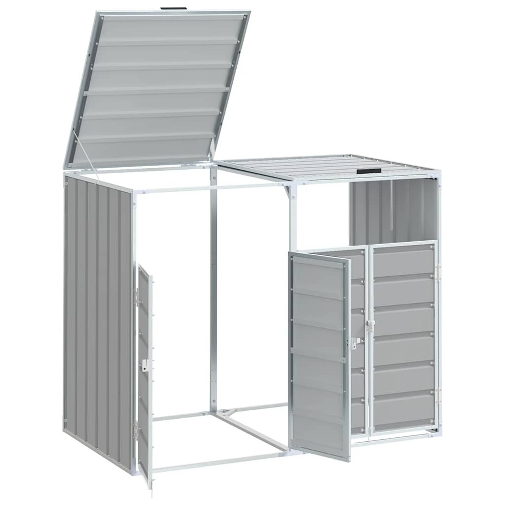 Wheelie Bin Storage for Double Bins Rubbish Trash Can Shed Grey Steel - Versatile and Stylish, Steel finish