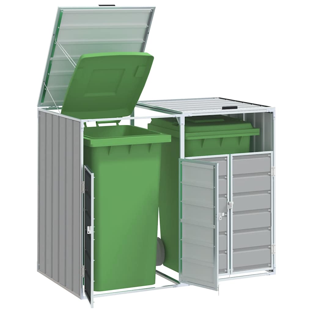 Double - Wheelie Bin Storage for Double Bins Rubbish Trash Can Shed Grey Steel - Versatile and Stylish