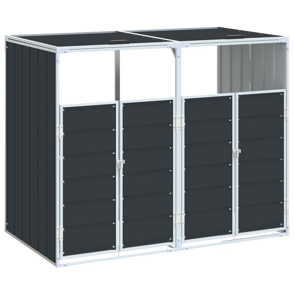 Wheelie Bin Storage for Double Bins Rubbish Trash Can Shed Grey Steel - Versatile and Stylish with Waste Container Enclo