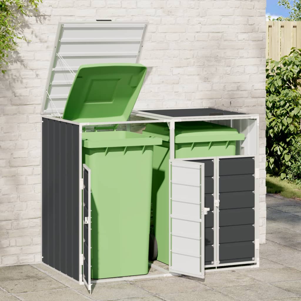 Wheelie Bin Storage for Double Bins Rubbish Trash Can Shed Grey Steel - Versatile and Stylish, Double