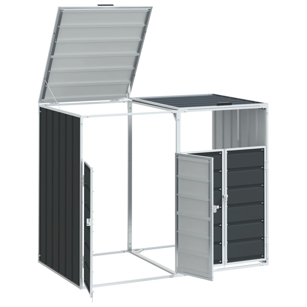 Wheelie Bin Storage for Double Bins Rubbish Trash Can Shed Grey Steel - Versatile and Stylish with Double