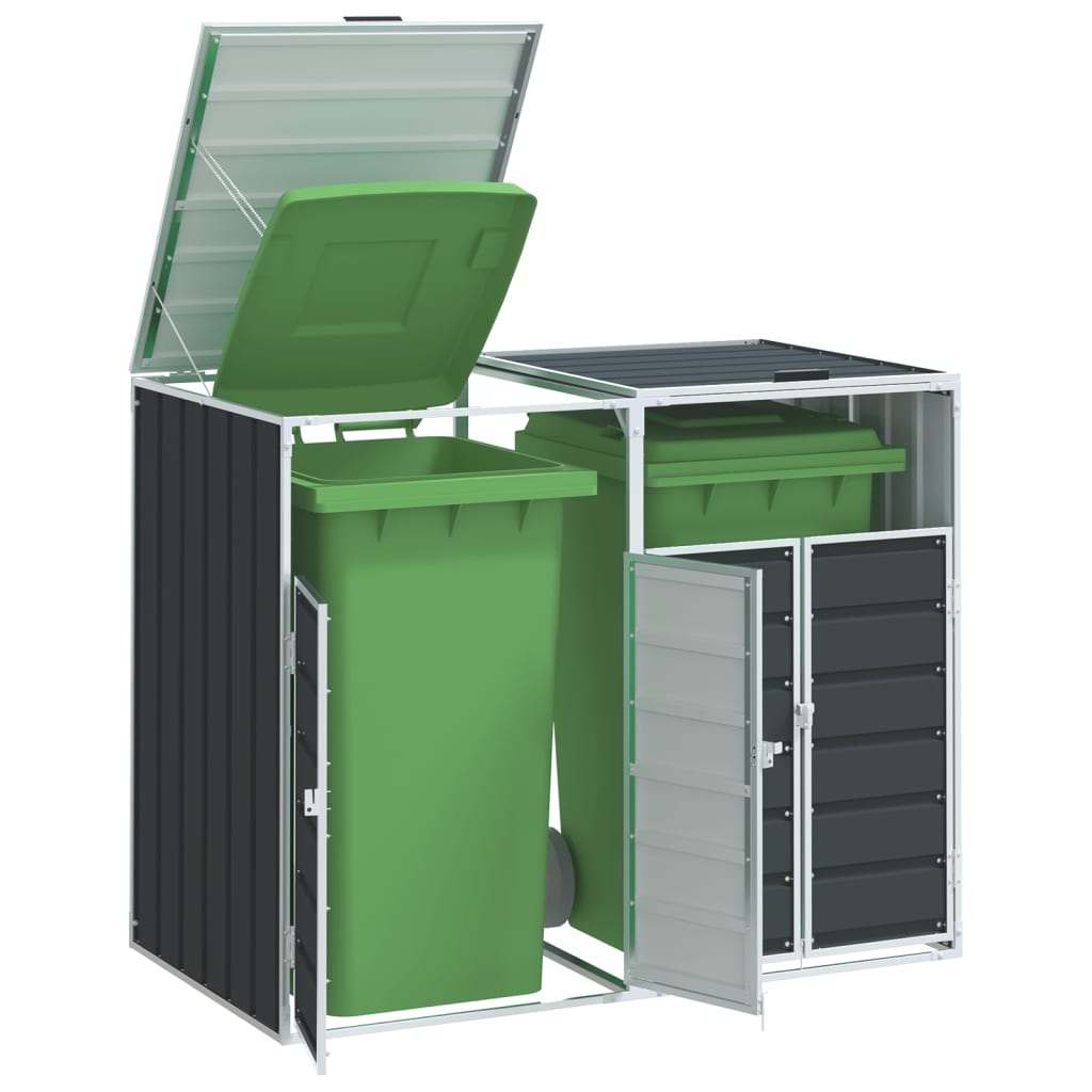 Wheelie Bin Storage for Double Bins Rubbish Trash Can Shed Grey Steel - Versatile and Stylish, Grey colour