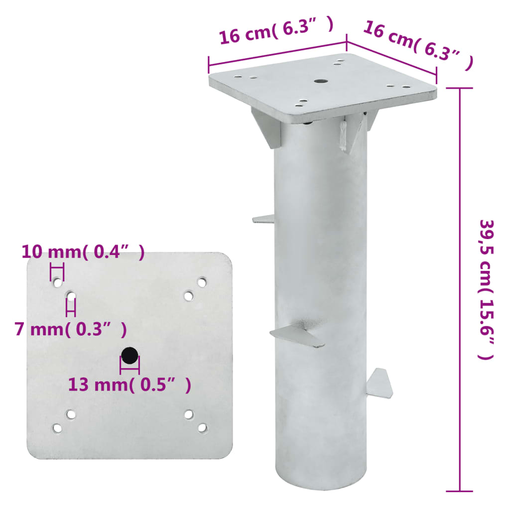 In-Ground Parasol Base Silver Steel | Outdoor Umbrella Bases
