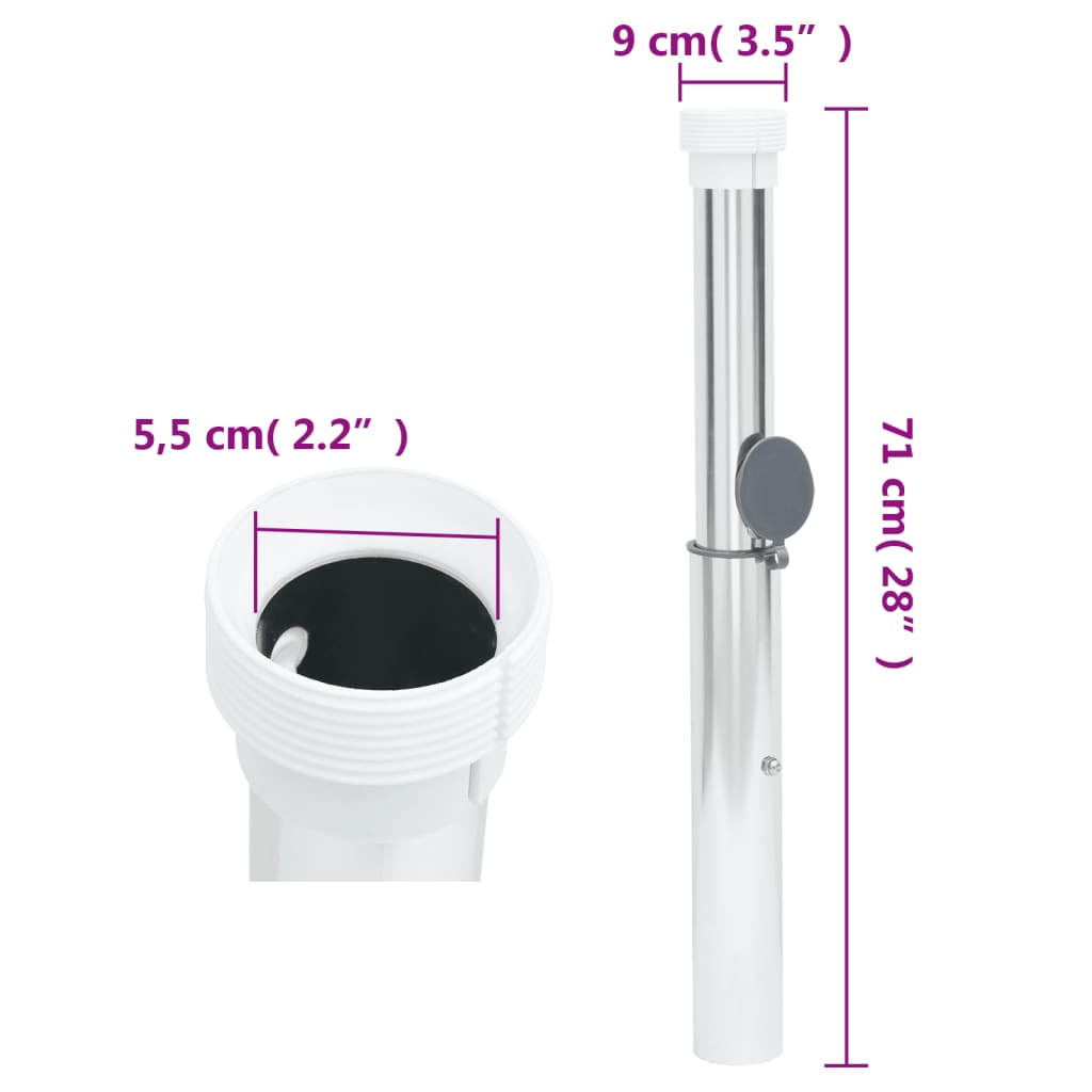 In-Ground Parasol Base Pole Silver Aluminum, Outdoor Umbrella Bases