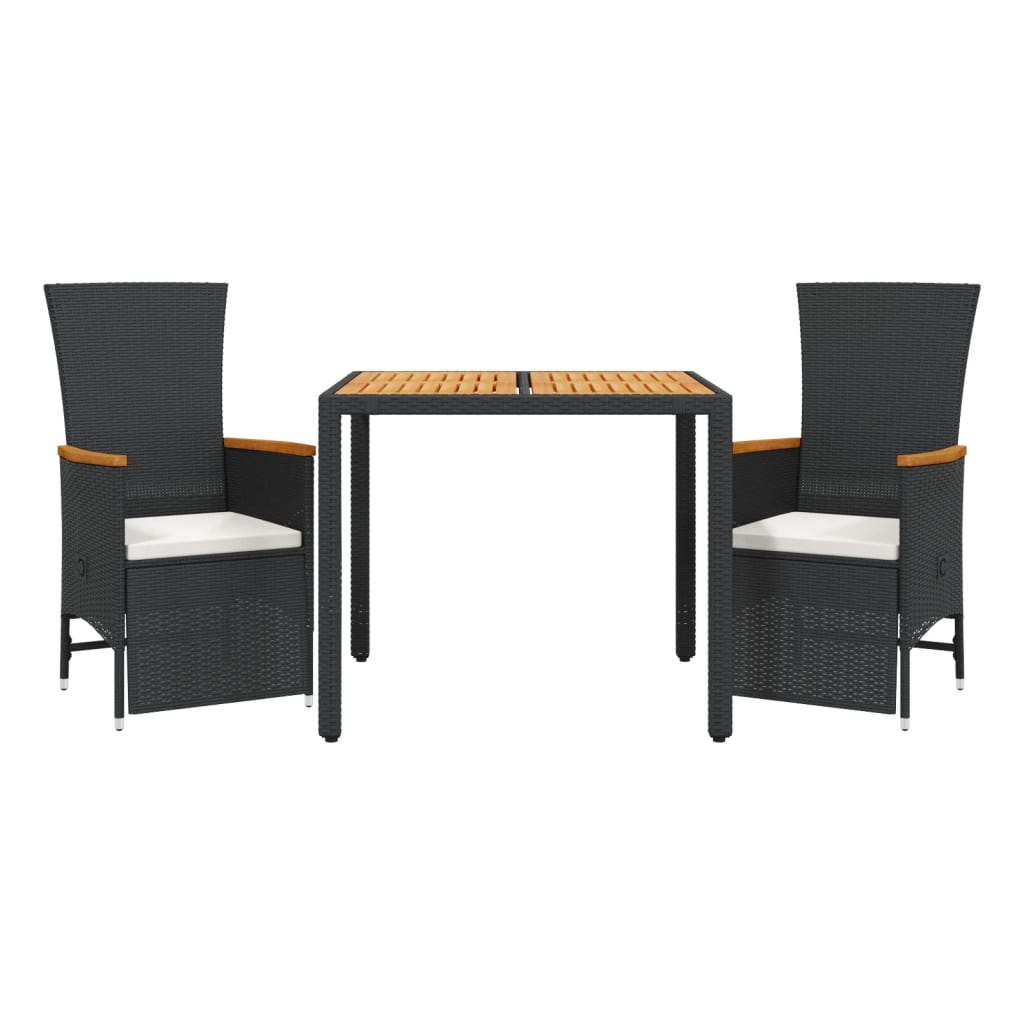 3 Piece Garden Dining Set with Cushions Black-Poly Rattan