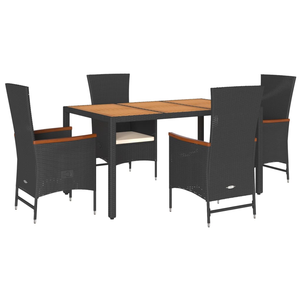 5 Pcs Garden Dining Set with Cushions Black Poly Rattan