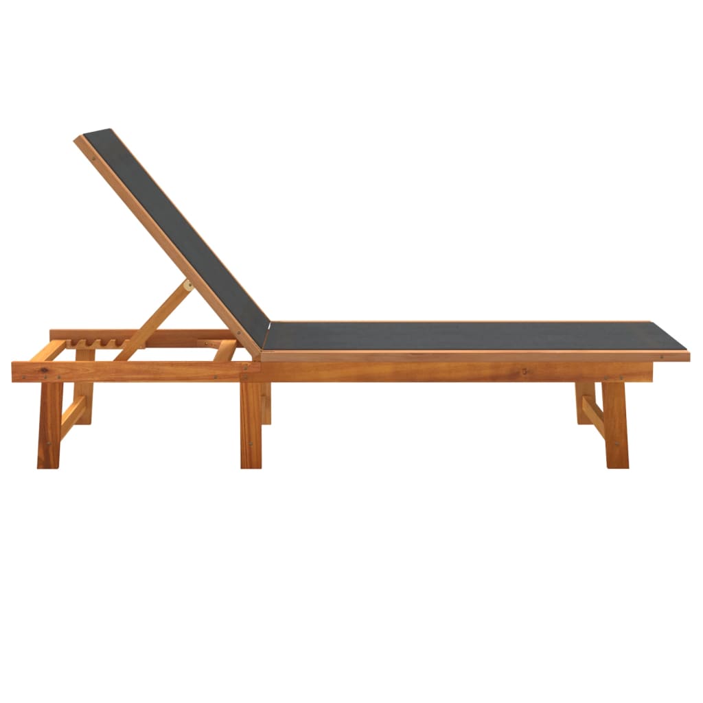 Sun Loungers 2 pcs Black Solid Wood Acacia and Textilene, Wood finish