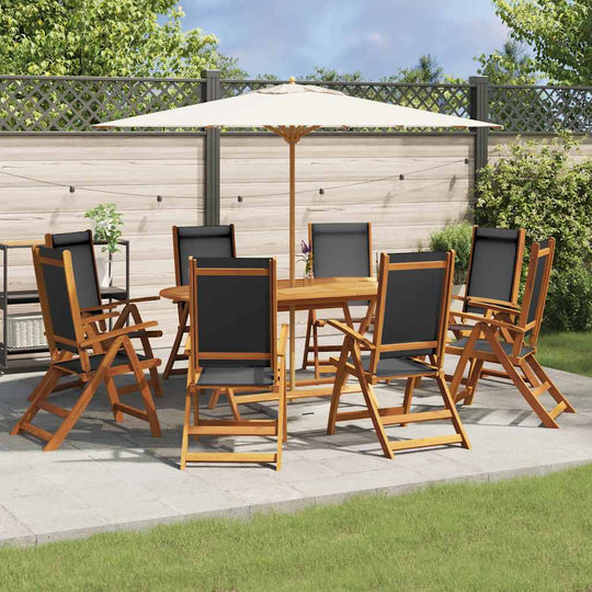 9 Piece Garden Dining Set Solid Wood Acacia and Textilene