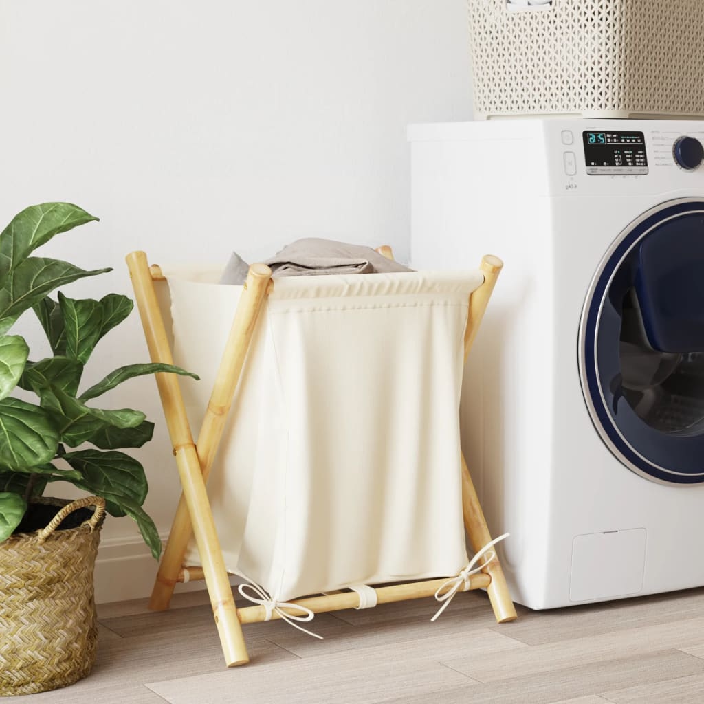 Laundry Basket Cream White Bamboo | Bamboo finish
