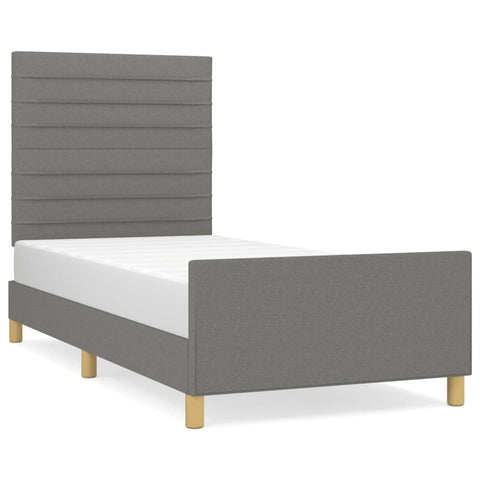 Bed Frame with Headboard Dark Grey King Single Size Fabric