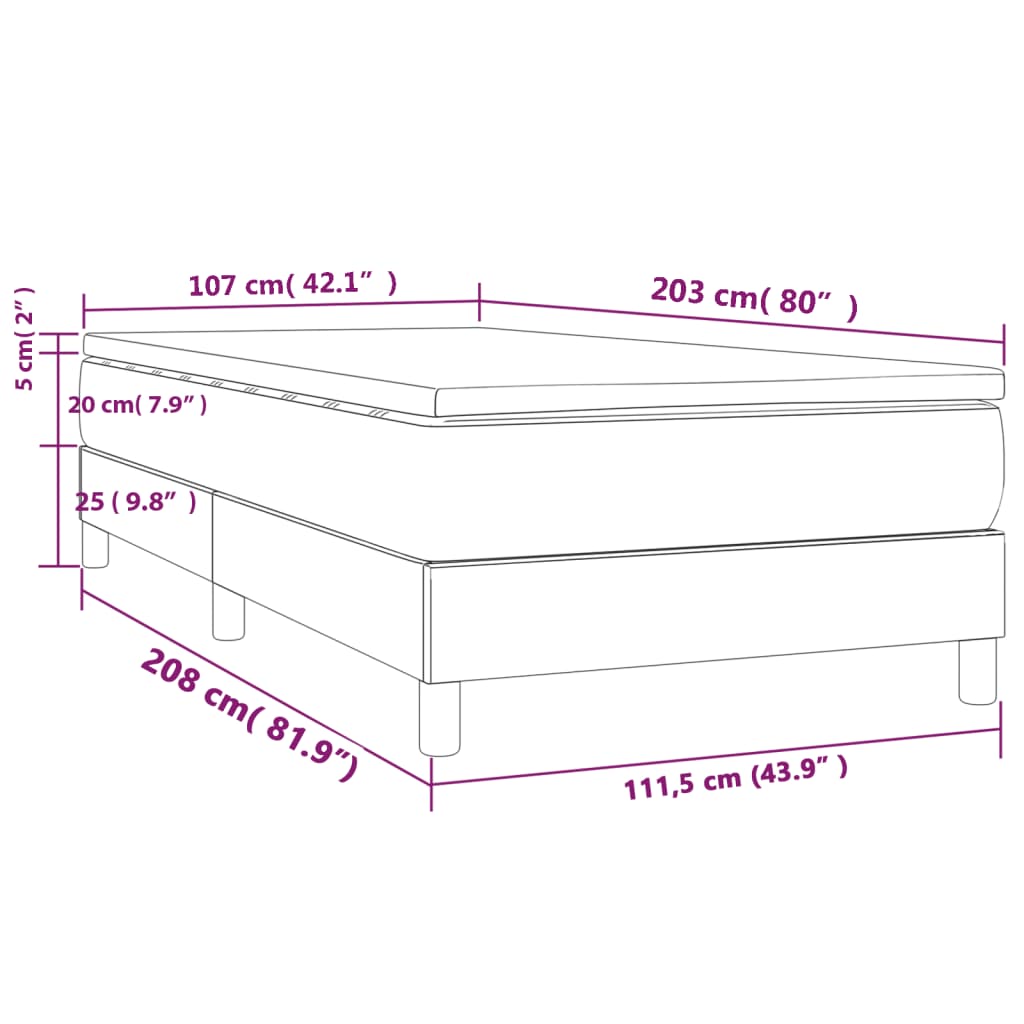 Box Spring Bed with Mattress Black - King Single Size Velvet