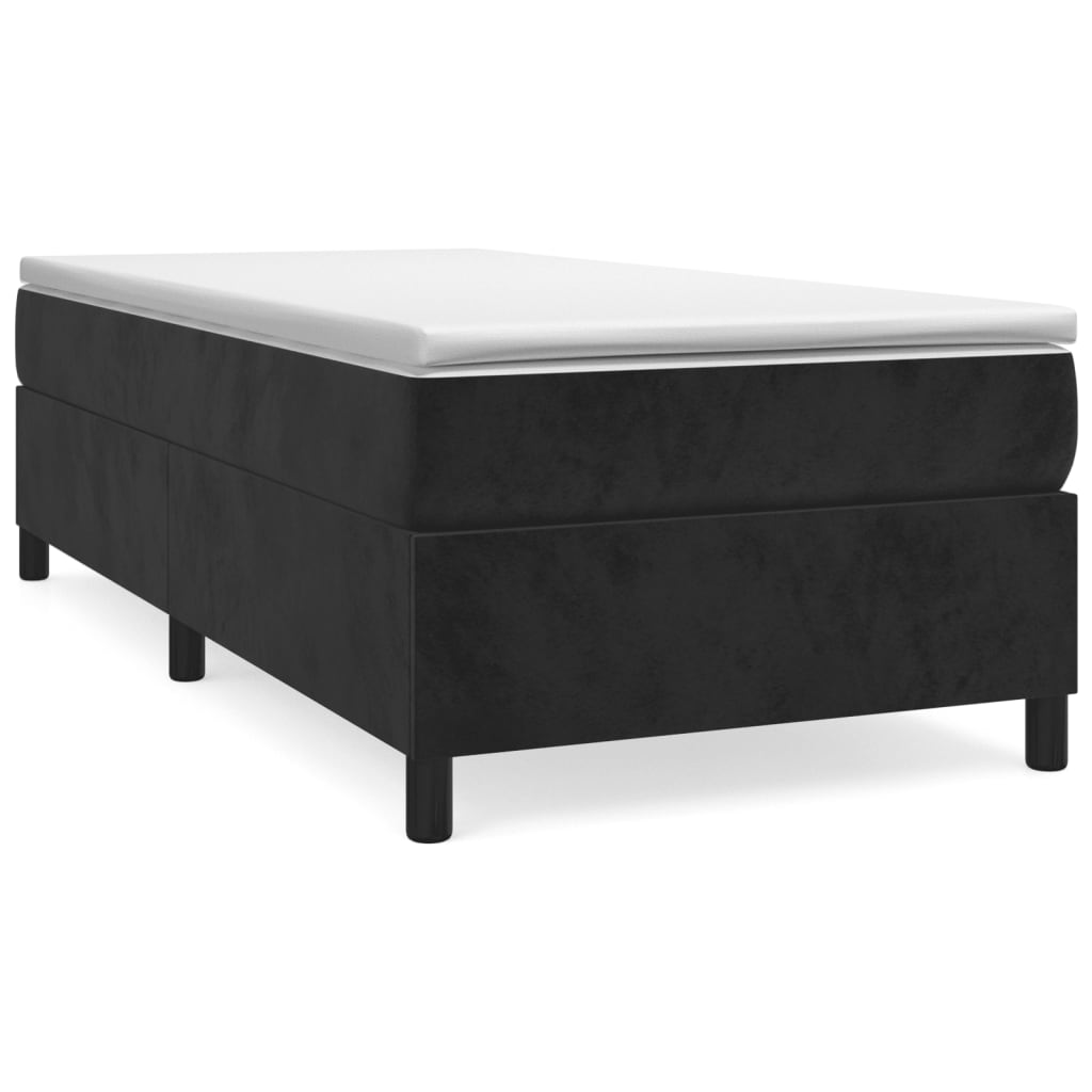 Box Spring Bed with Mattress Black King Single Size Velvet | Black colour