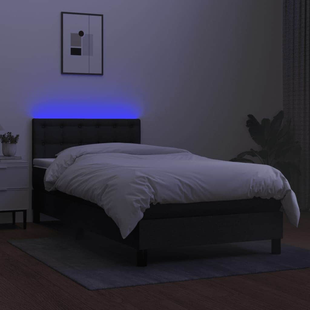 Black King Single Box Spring Bed with Pocket Spring Mattress and LED