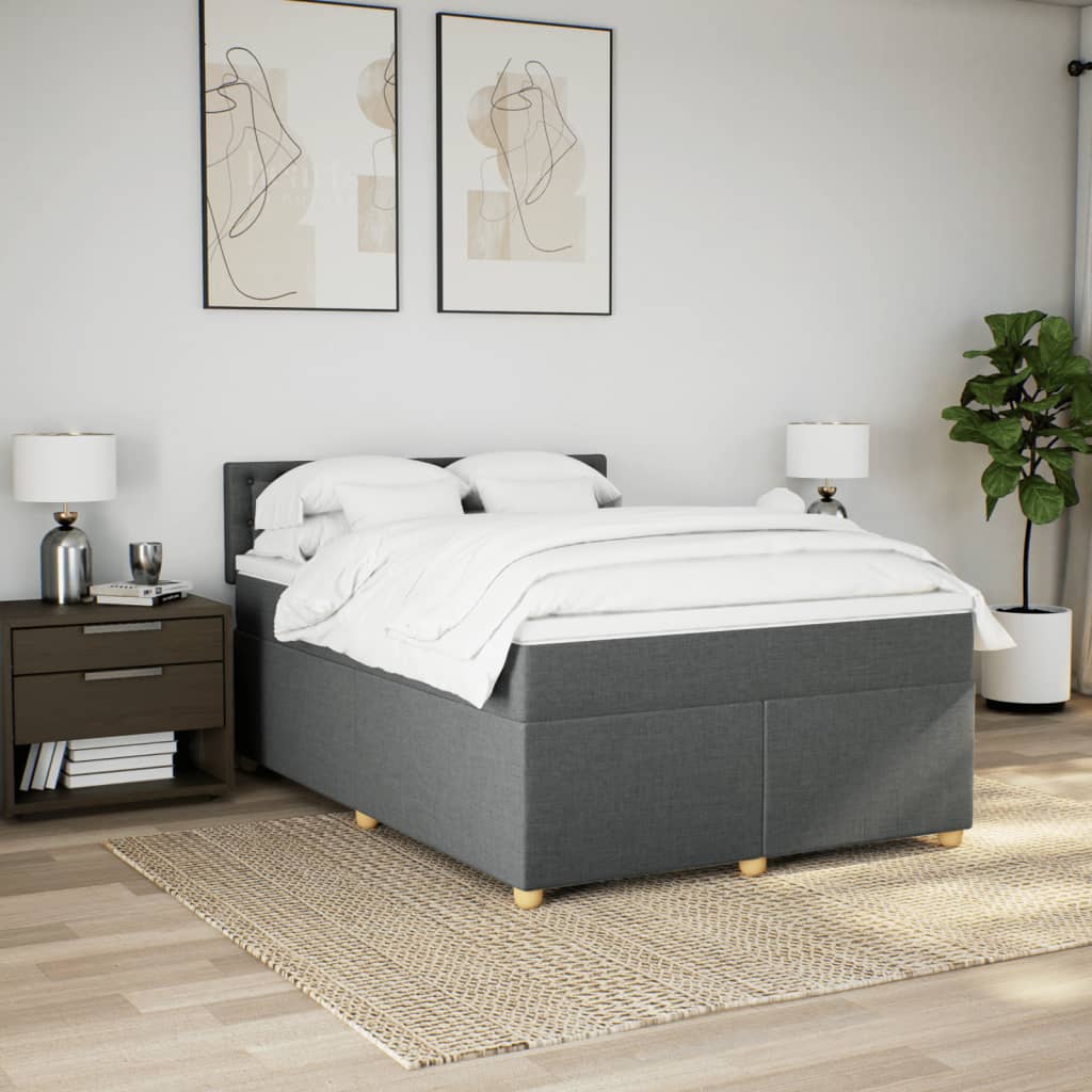 Stylish Box Spring Bed with Mattress Dark Grey Double Fabric