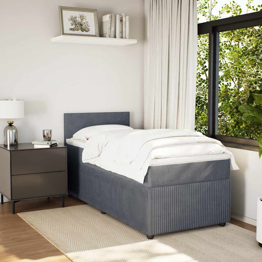Dark Grey Velvet Box Spring Bed with Pocket Spring Mattress and LED King Single