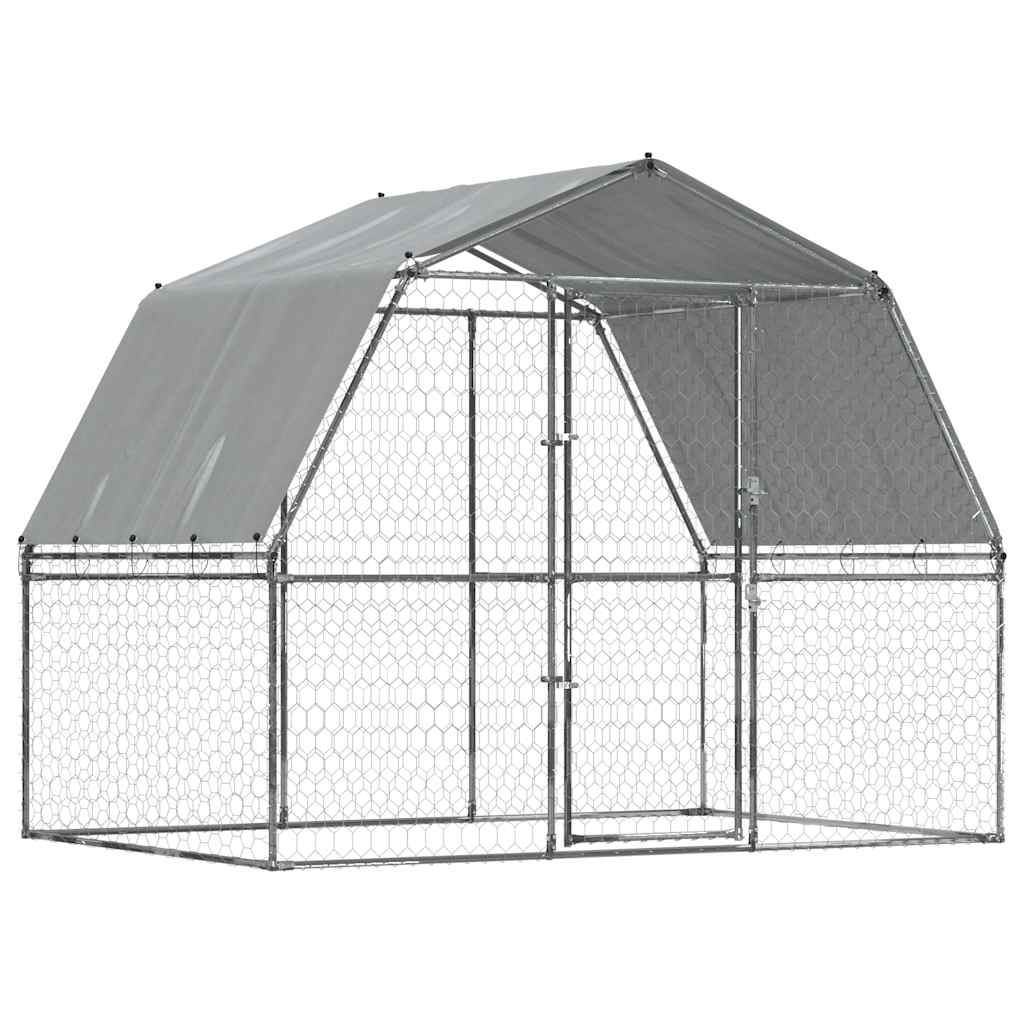 2 Pcs - Dog Cages 2 pcs with Roof and Door Silver Galvanised Steel
