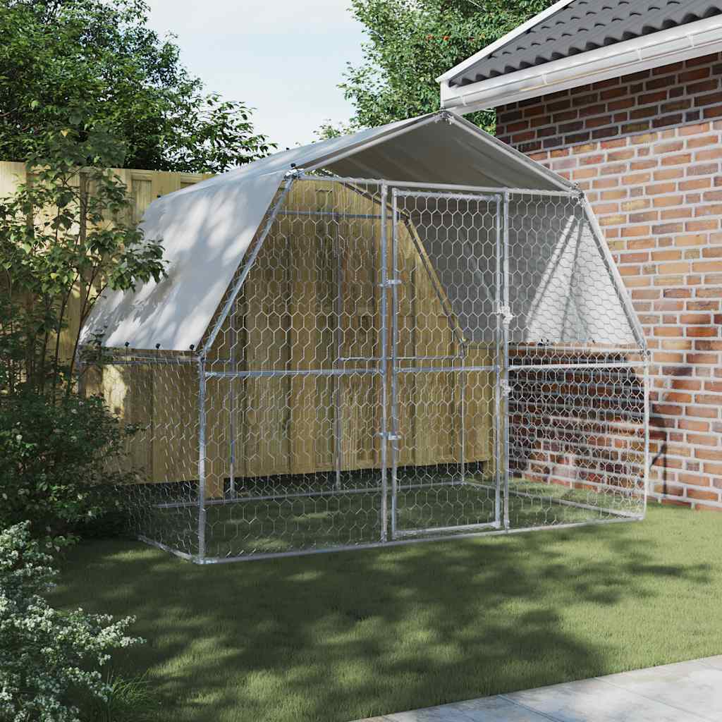 Dog Cages 2 pcs with Roof and Door Silver Galvanised Steel | Silver colour