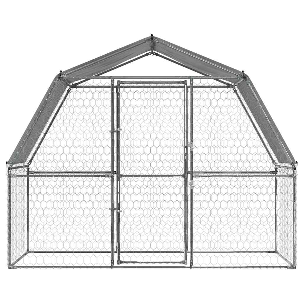 Dog Cages 2 pcs with Roof and Door Silver Galvanised Steel, Steel finish