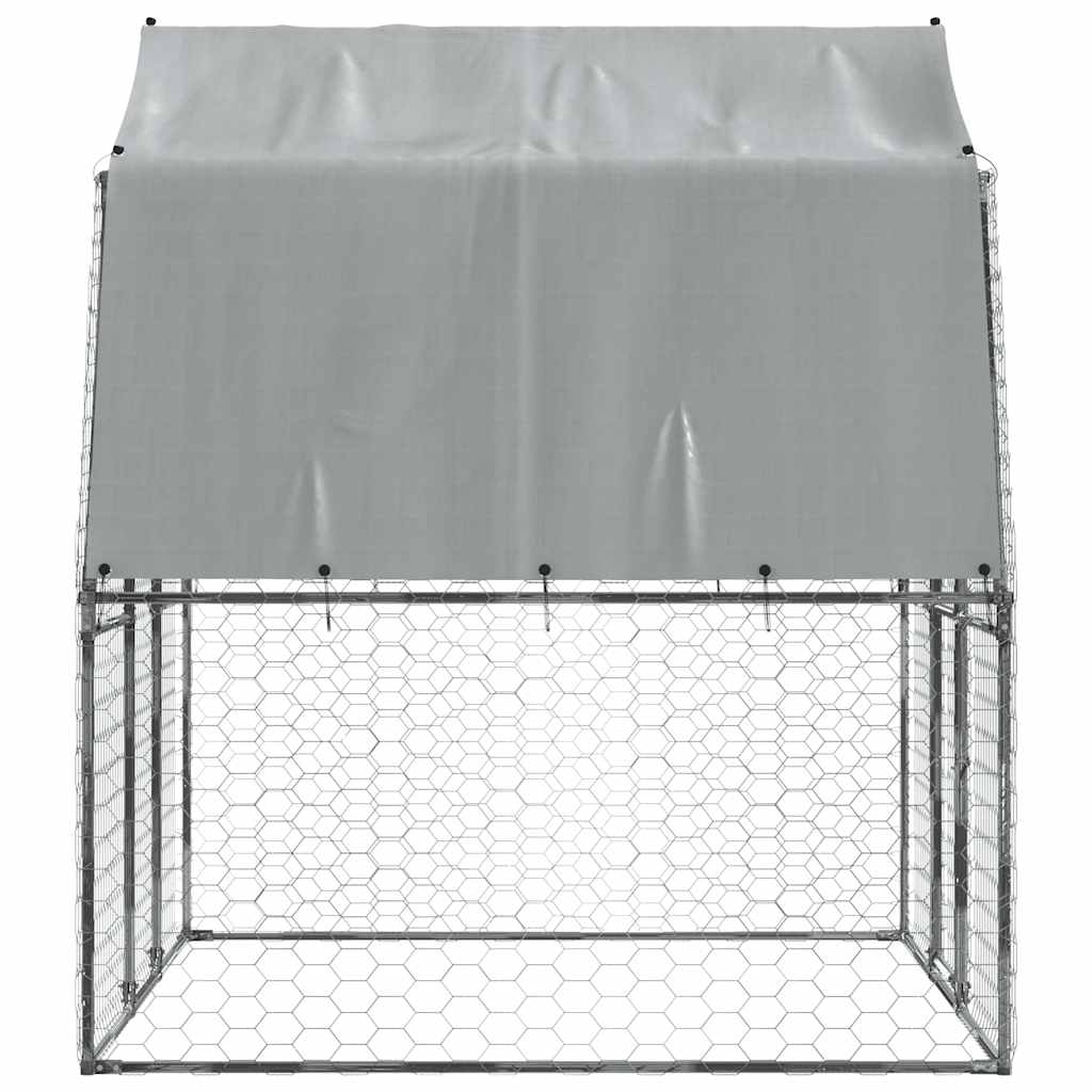 Dog Houses - Dog Cages 2 pcs with Roof and Door Silver Galvanised Steel