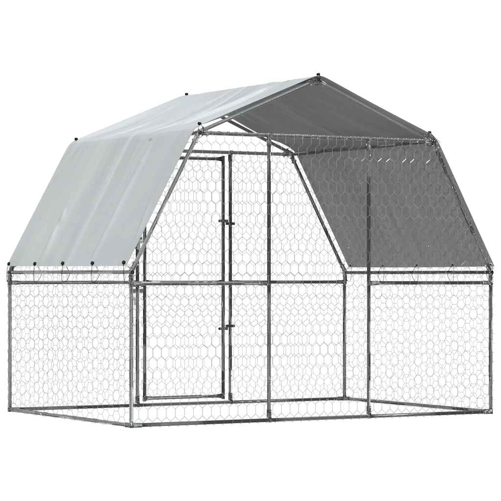 Silver colour - Dog Cages 2 pcs with Roof and Door Silver Galvanised Steel