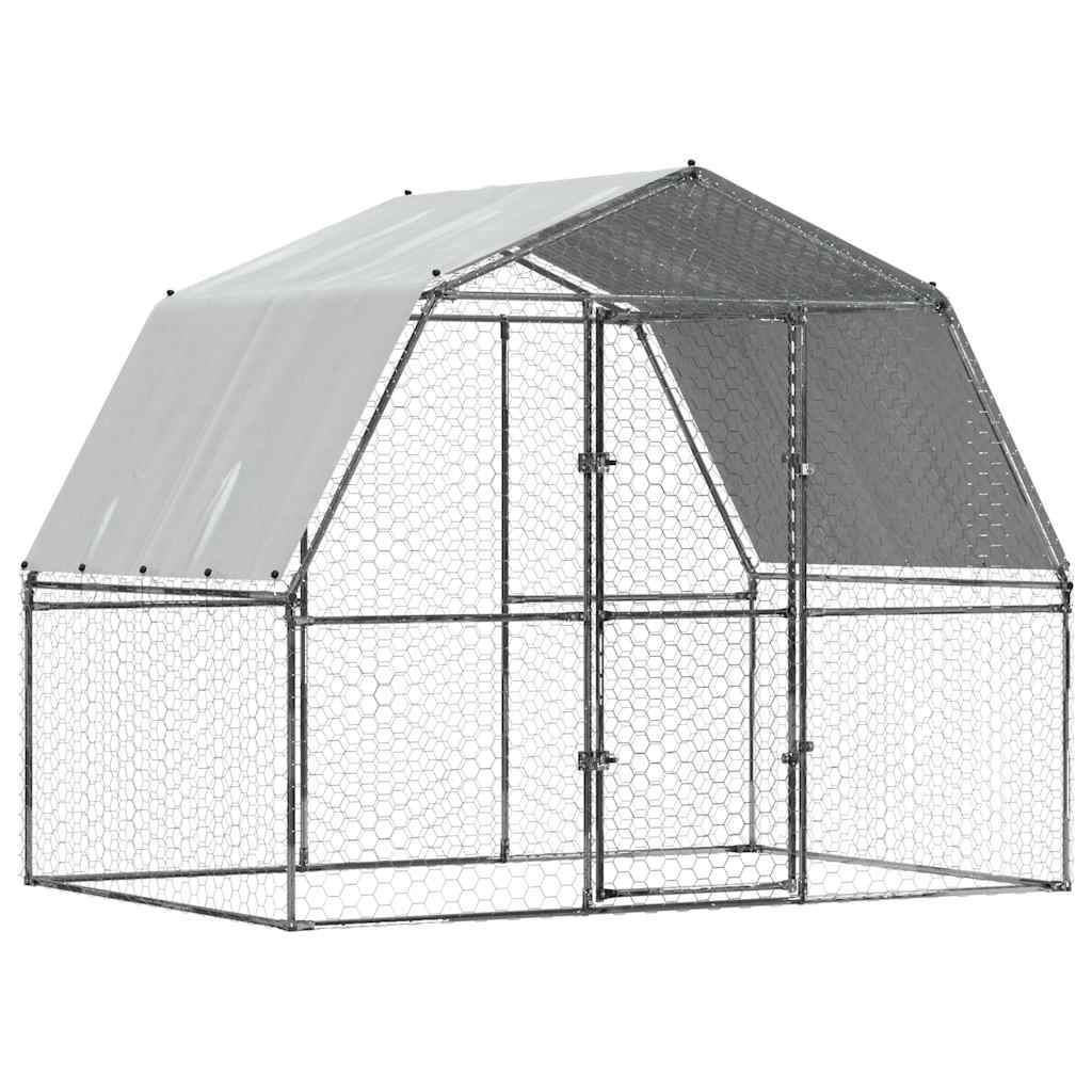 2 Pcs - Chicken Cages 2 pcs with Roof and Door Silver Galvanised Steel