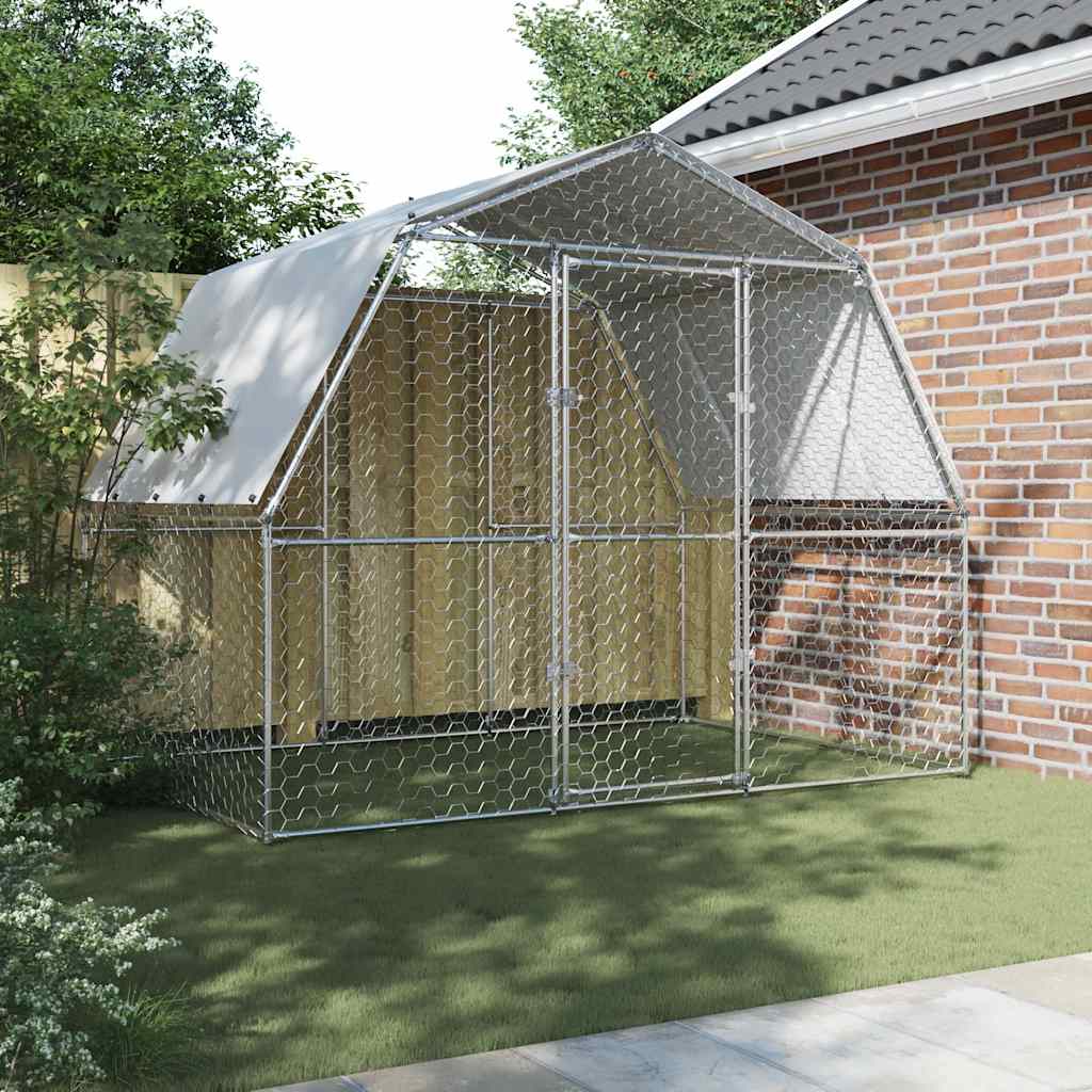 Chicken Cages 2 pcs with Roof and Door Silver Galvanised Steel | Silver colour
