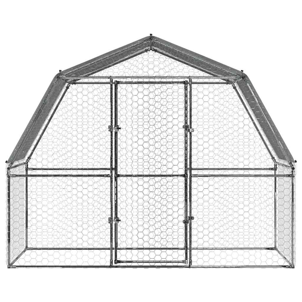 Chicken Cages 2 pcs with Roof and Door Silver Galvanised Steel, Steel finish