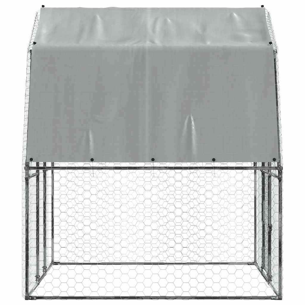 Small Animal Habitats & Cages - Chicken Cages 2 pcs with Roof and Door Silver Galvanised Steel