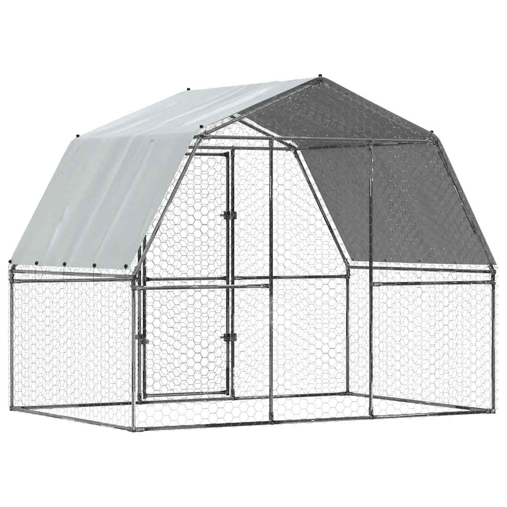 Silver colour - Chicken Cages 2 pcs with Roof and Door Silver Galvanised Steel