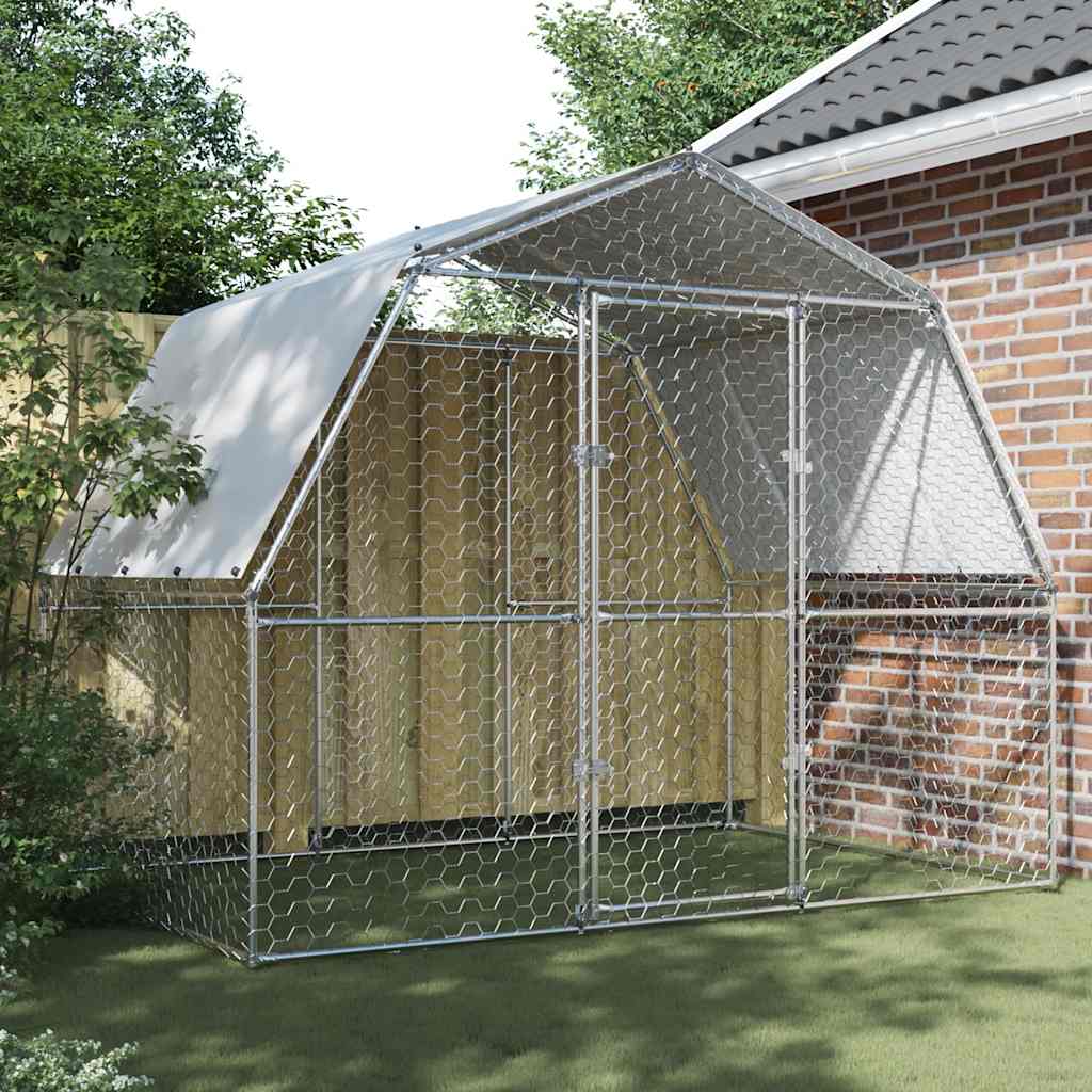 Chicken Cages 2 pcs with Roof and Door Silver Galvanised