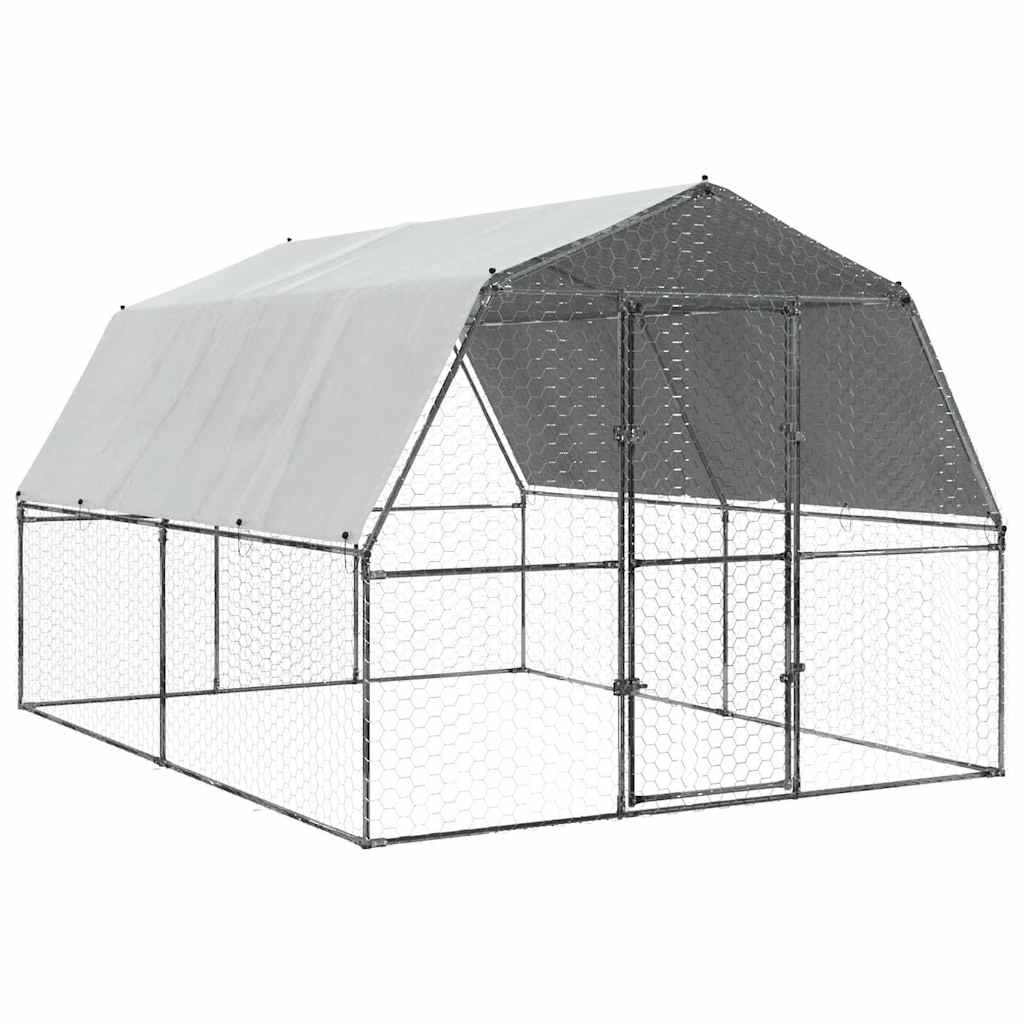 2 Pcs - Chicken Cages 2 pcs with Roof and Door Silver