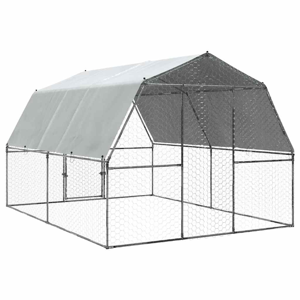 Chicken Cages 2 pcs with Roof and Door Silver | Small Animal Habitats & Cages