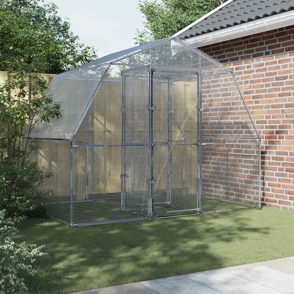 Bird Cages 2 pcs with Roof and Door Silver Galvanised Steel | Silver colour