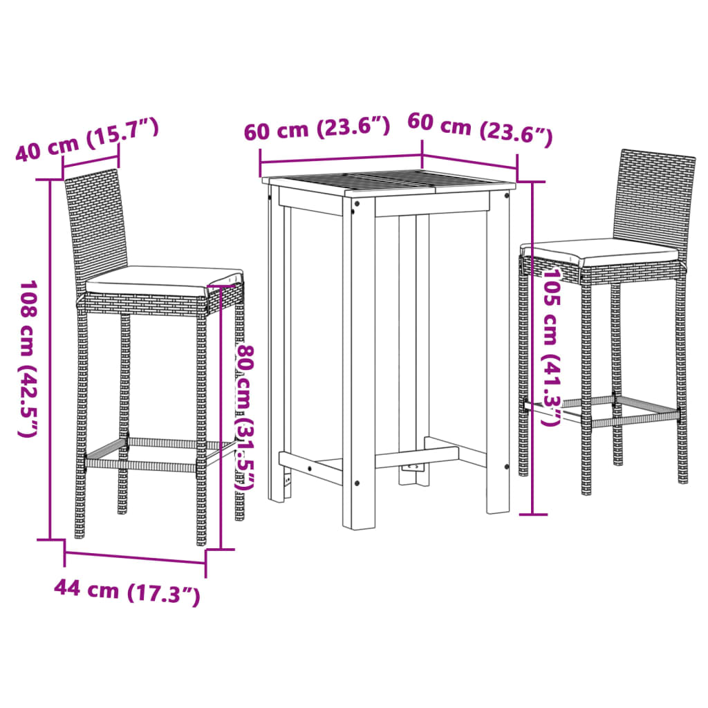 3 Piece Garden Bar Set Grey Solid Wood Acacia with Outdoor Outdoor Furniture Sets