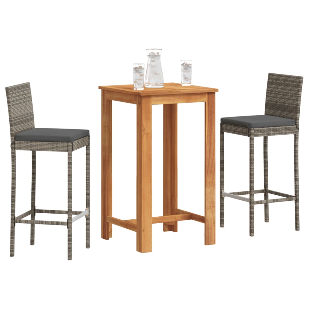 3 Piece Garden Bar Set Grey Solid Wood Acacia | Wood finish
