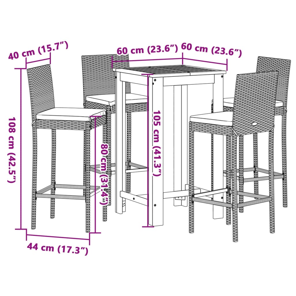 5 Piece Garden Bar Set Black Solid Wood Acacia