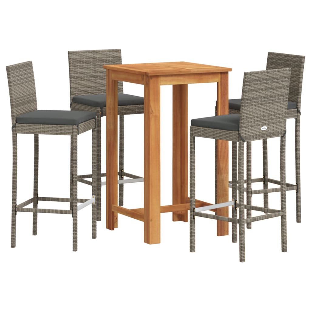 5 Pcs - 5 Pcs Garden Bar Set Grey Solid Wood Acacia and Poly Rattan