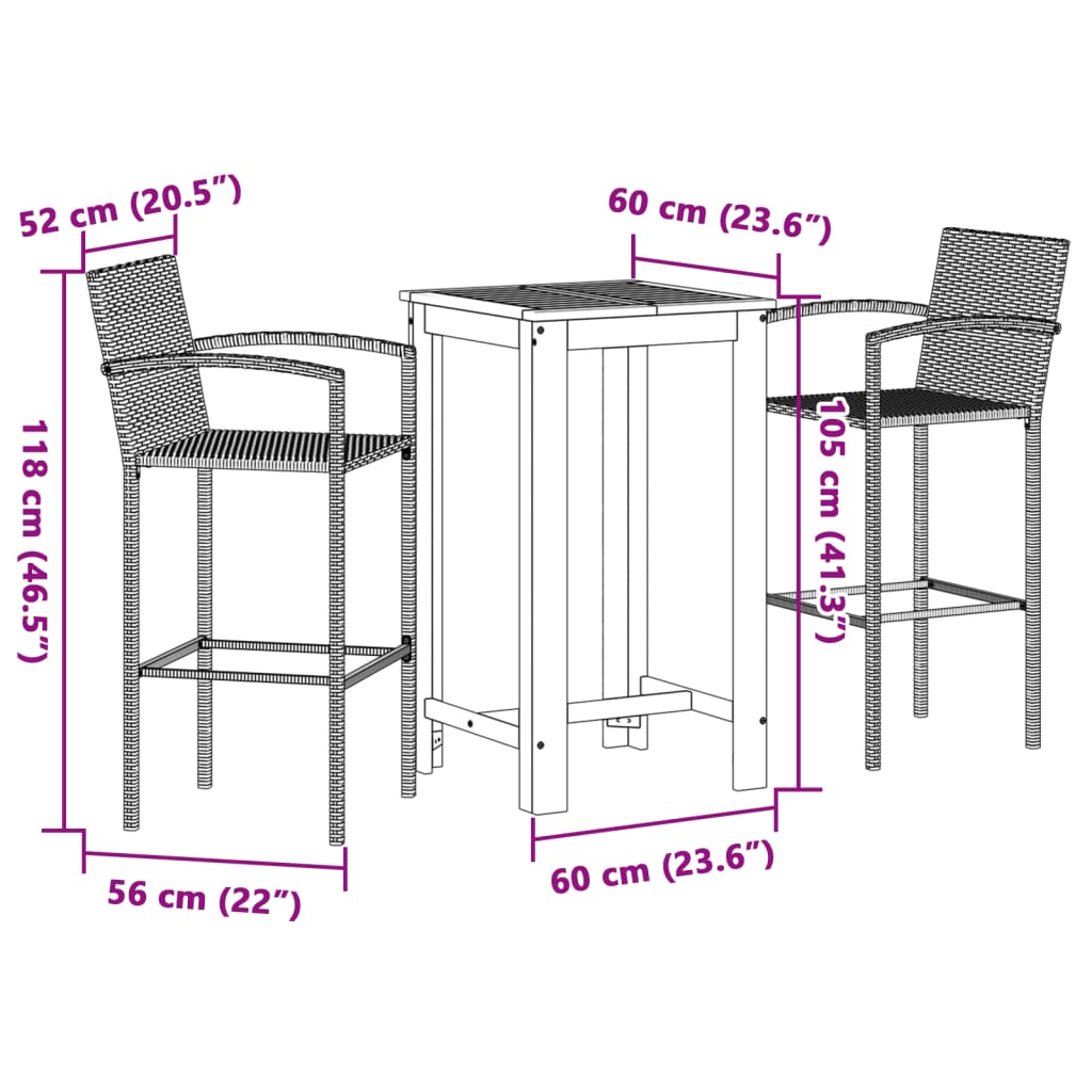 3 Piece Garden Bar Set Brown Solid Wood Acacia