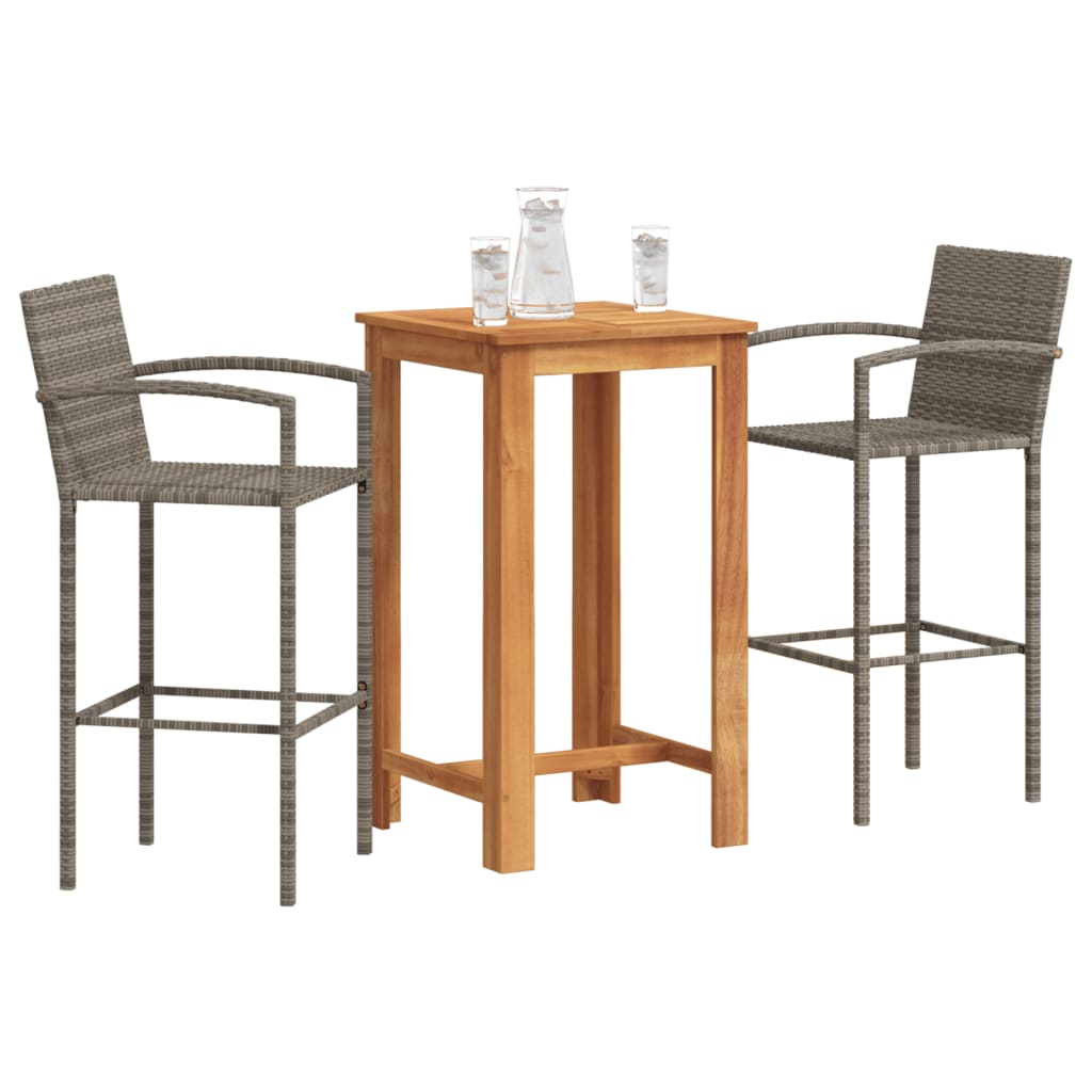 3-Piece Garden Bar Set Grey Solid Wood Acacia | Wood finish