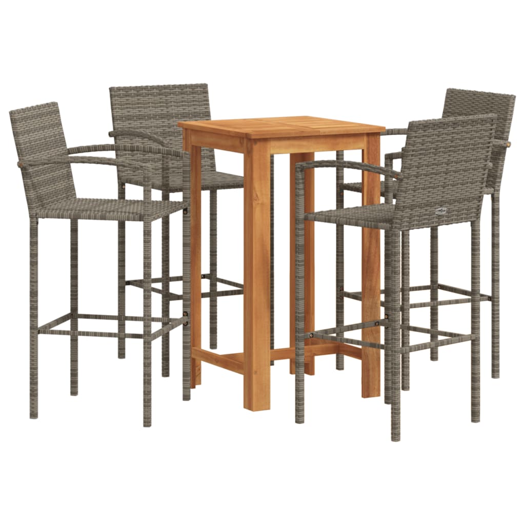 5 Pcs - 5 Pcs Garden Bar Set Solid Wood Acacia and Poly Rattan