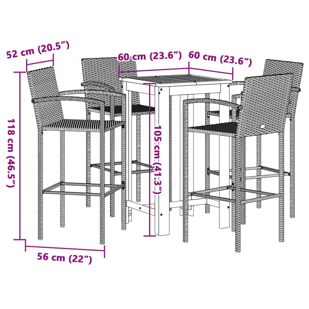 5 Pcs Garden Bar Set Solid Wood Acacia and Poly Rattan with Outdoor Outdoor Furniture Sets