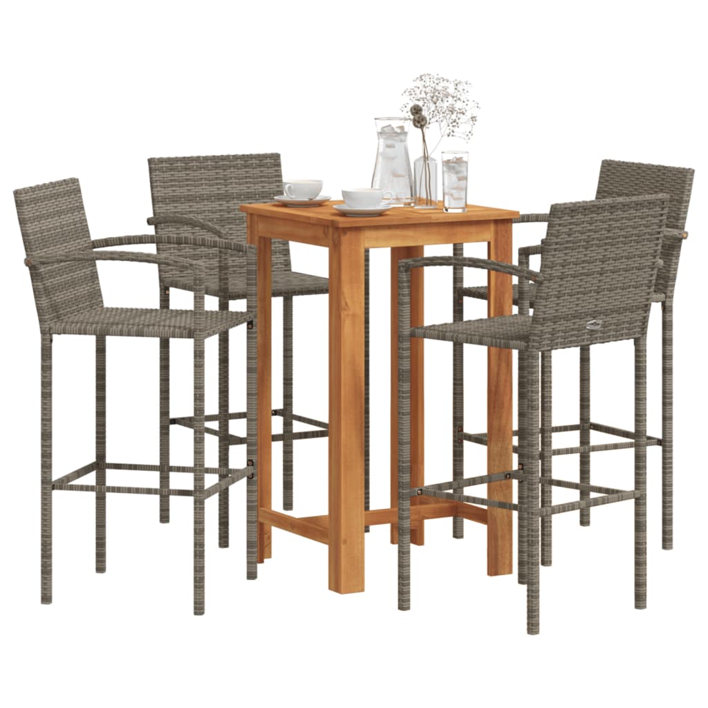 5 Pcs Garden Bar Set Solid Wood Acacia and Poly Rattan | Wood finish