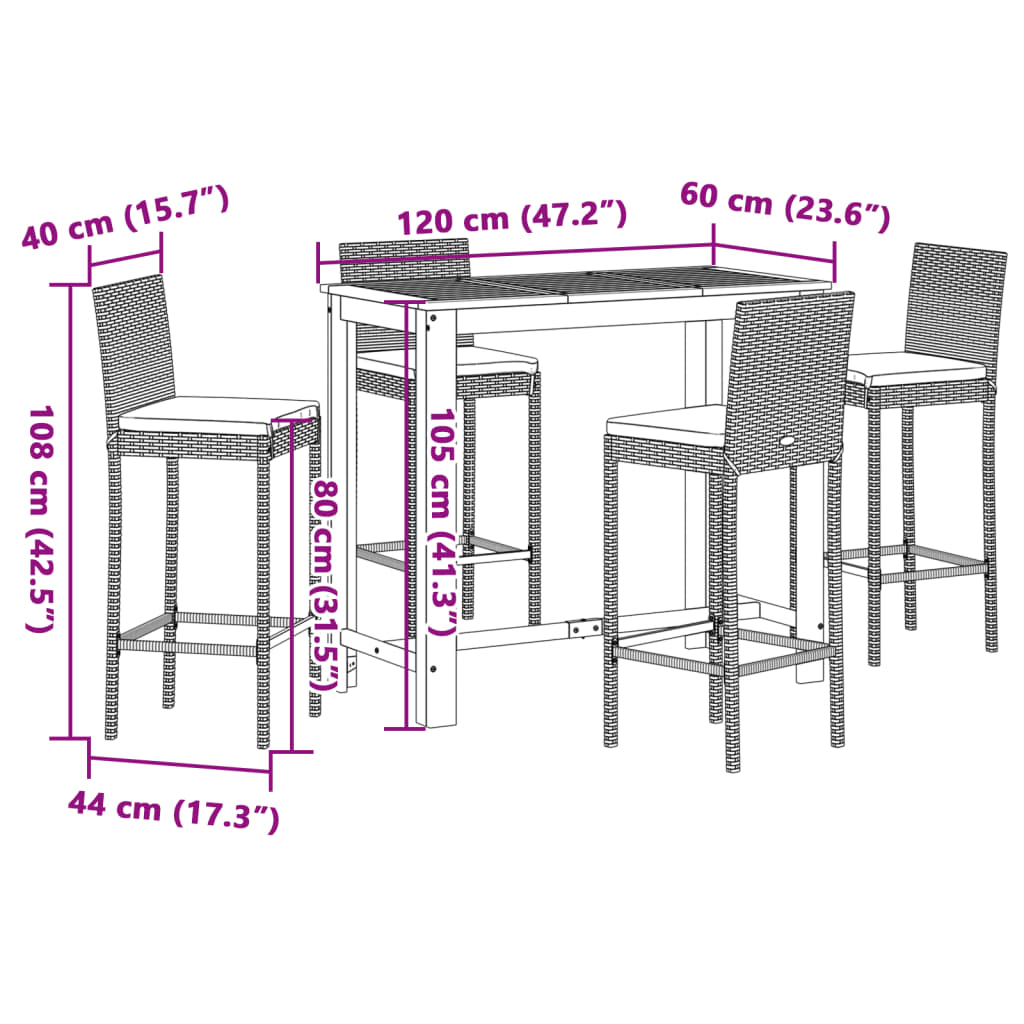5 Piece Garden Bar Set Solid Wood Acacia and Poly Rattan