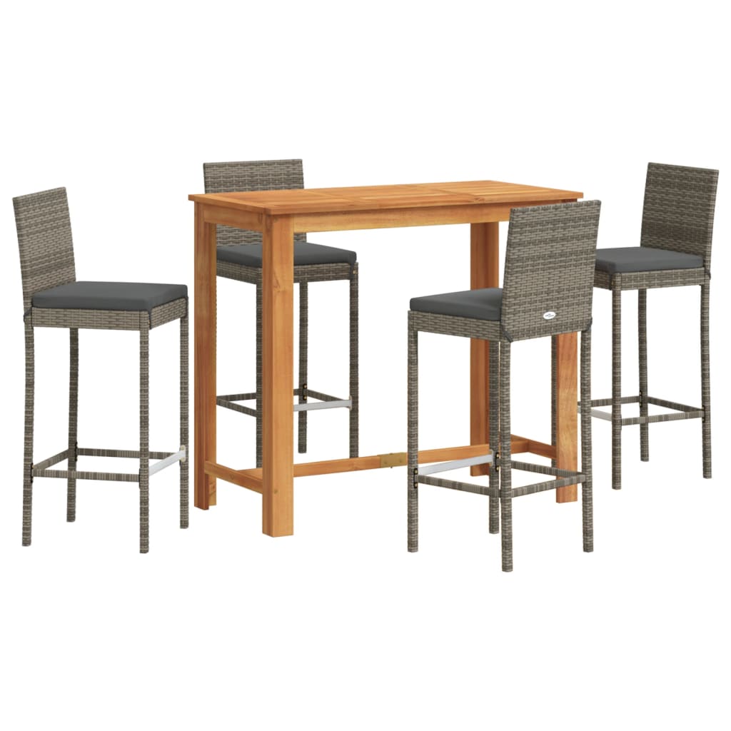 Grey colour - 5-Piece Garden Bar Set Grey Solid Wood Acacia and Poly Rattan