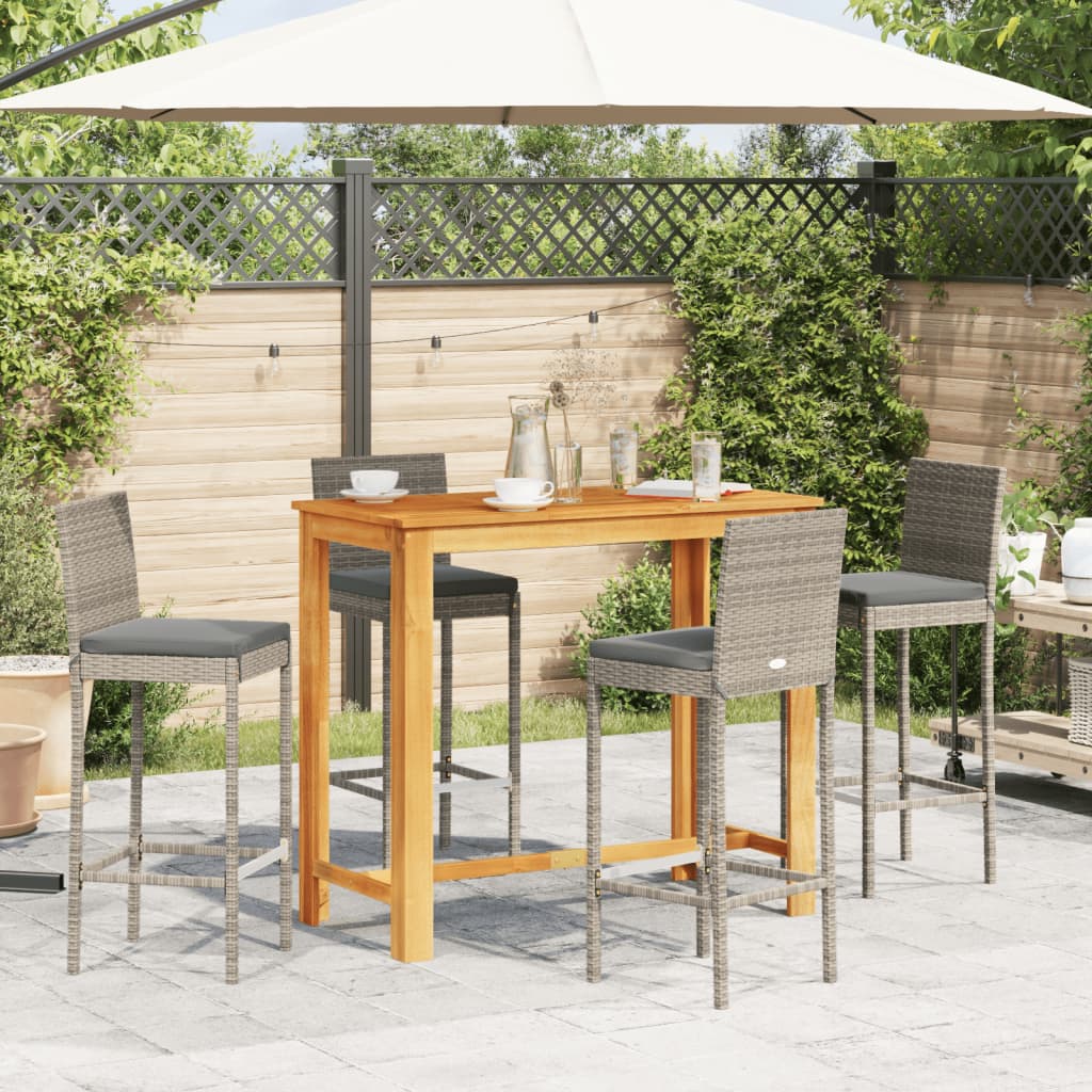 5-Piece Garden Bar Set Grey Solid Wood Acacia and Poly