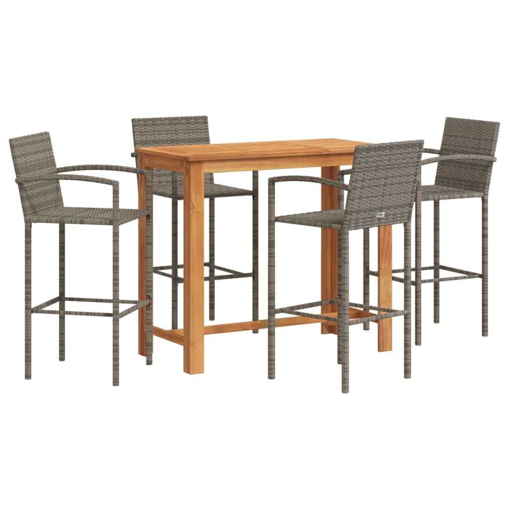 Wood finish - 5-Piece Garden Bar Set Solid Wood Acacia and Poly Rattan