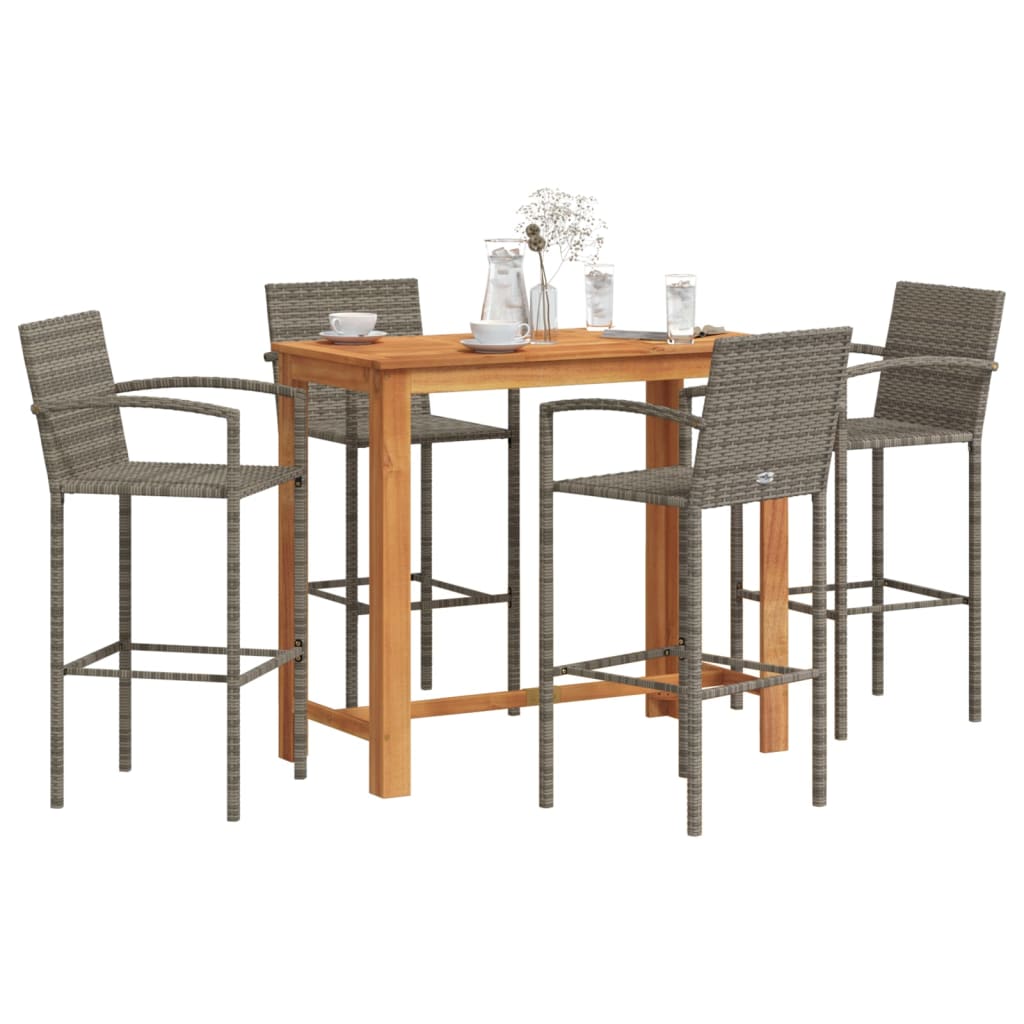 Outdoor Outdoor Furniture Sets - 5-Piece Garden Bar Set Solid Wood Acacia and Poly Rattan