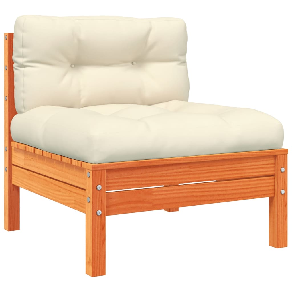 Wood finish - 3 Piece Garden Sofa Set with Cushions Wax Brown Solid Wood Pine