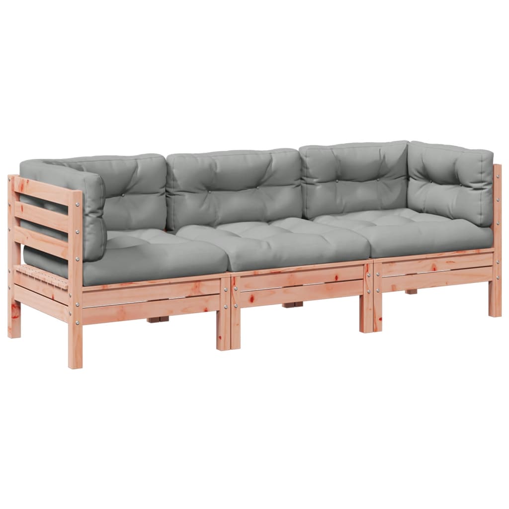 Wood finish - 3 Piece Garden Sofa Set with Cushions Solid Wood Douglas Fir