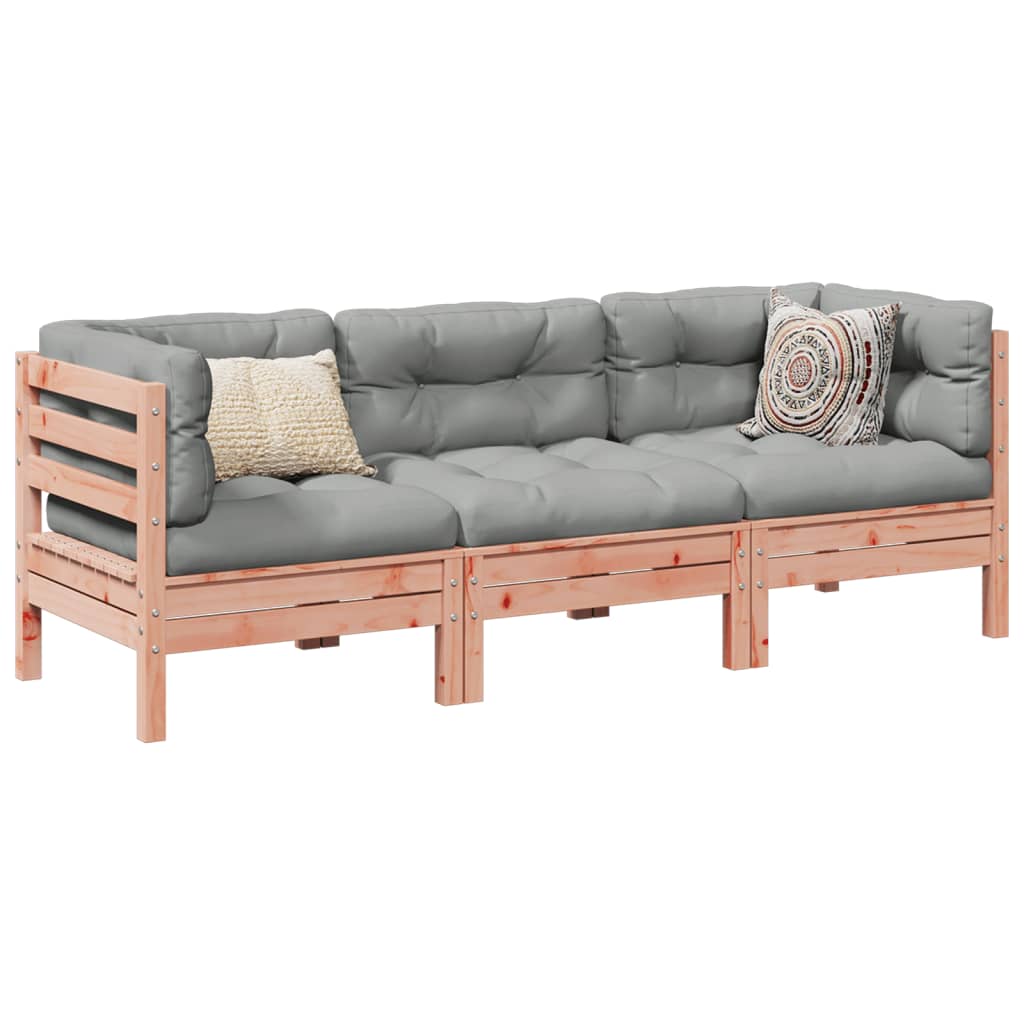 Outdoor Furniture Sets - 3 Piece Garden Sofa Set with Cushions Solid Wood Douglas Fir